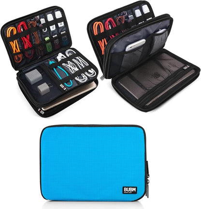 BUBM Double Layer Electronic Accessories Organizer, Travel Gear Bag for Cables, USB Flash Drive, Plug and More, Perfect Size Fits for iPad Mini (Medium, Blue) | Travel Gadget Bag for Cables, USB Flash Drive, Plug and More, Perfect Size Fits for iPad Mini