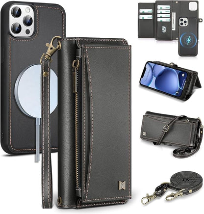 Wallet Case for iPhone 12 Pro Max with Card Holder/Crossbody Wallet/Strap| RFID Blocking | Magnetic | Kickstand | Detachable | PU Leather Phone Case for iPhone 12 Pro Max,6.7 in,Black