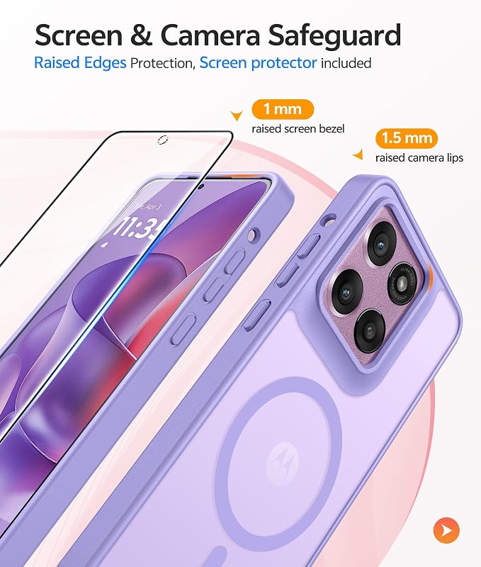 FNTCASE for Moto G Stylus 2026/2025 Case, Fit for Magsafe, Screen Protector | Translucent Matte Magnetic Back, 14FT Military Grade Drop Protection, Shockproof Protective Phone Cover, Light Purple