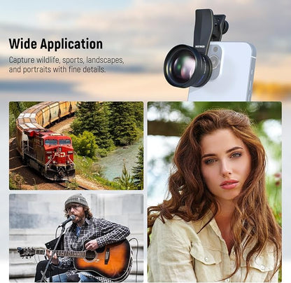 NEEWER 58mm Telephoto Lens with 17mm Threaded Phone Camera Lens Clip, 6 Elements in 5 Groups 2X Magnification Compatible with iPhone Android Samsung for Portrait Photography, LS-71