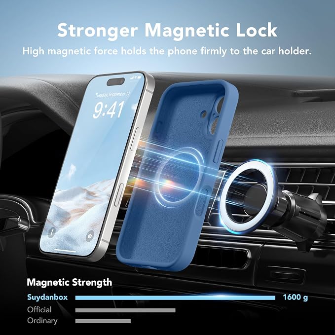 Magnetic for iPhone 16 Plus Case, Compatible with MagSafe, [Full Camera Protection][Screen Protector] Silicone Shockproof Protective Phone Case for iPhone 16 Plus 6.7", Lake Blue
