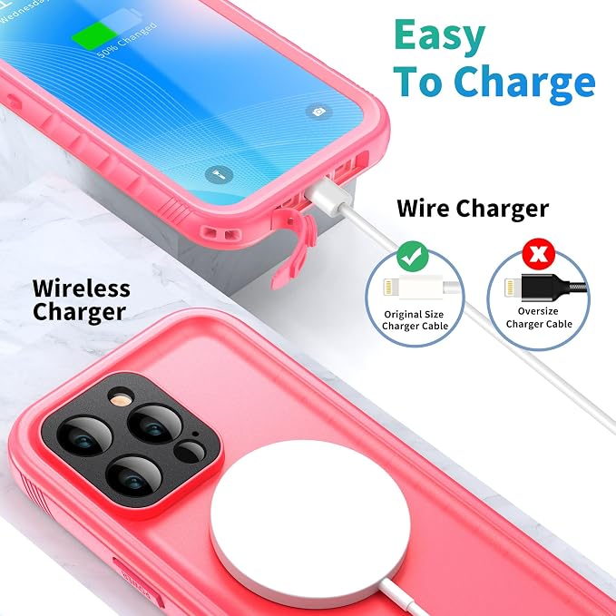 SPORTLINK for iPhone 14 Pro Max Waterproof Case - Built-in Shockproof Dustproof Screen Protector - IP68 Underwater/Military Dropproof/Full Body Protection/Cover for iPhone 14 Pro Max (6.7 Inch Pink)