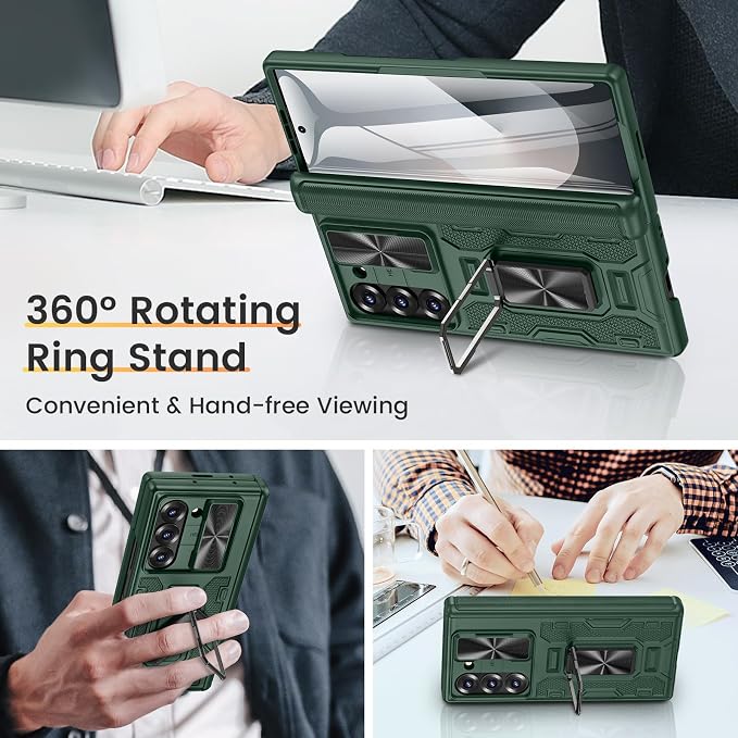 VEGO for Z Fold 6 Case with Hinge Protection & Screen Protector | Built-in 360° Magnetic Kickstand, Slide Camera Cover, Full Body Protective Case for Samsung Fold 6 - Green