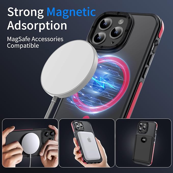 Strong Magnetic case for iPhone 14 pro max [10Ft Military-Grade Protection] Compatible with MagSafe Shockproof Slim Thin Cover 6.7 inch, Red Bumper Case