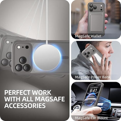 BERFY for iPhone 17 Pro Case, Compatible with MagSafe, Built-in Glass Screen Protector, Camera Protection, Shockproof Full Body Phone case 6.3", Clear Grey