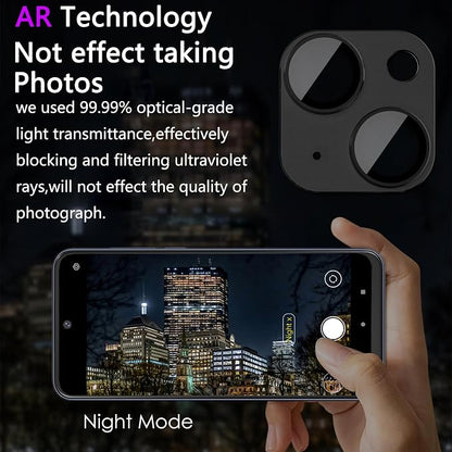 2 Pack Camera Lens Protector for iPhone 15/15 Plus,Metal AR Tempered Glass Rear Camera Screen Cover,Anti-Scratch,Strong Adsorption,Case Friendly, Easy to Install-Black