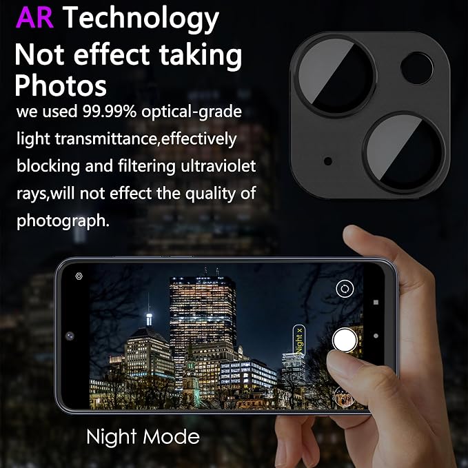 2 Pack Camera Lens Protector for iPhone 15/15 Plus,[Not Easy to Breakn ] AR Tempered Glass Strong Adsorption Metal Camera Cover Screen-Black