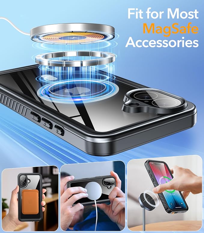 Oterkin Waterproof Case for iPhone 17 Case Compatible with MagSafe, Full Body Rugged iPhone 17 Phone Case with Built-in HD Screen & Lens Protector [15FT Military] iPhone 17 6.3'' 2025 Case (Black)