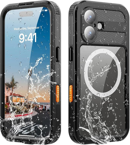 Omio Designed for iPhone 17 Waterproof Case Compatible with MagSafe, Magnetic Waterproof Full Body IP68 Underwater Case Built-in Screen Protector Military Grade Shockproof Cover for Men Women Black