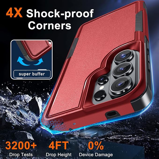for Samsung Galaxy S26 Ultra Case with Screen Protector+Camera Lens Cover,Military Grade Heavy Duty Shockproof Phone Cover with Wrist Lanyard Strap for Samsung S26Ultra,Red