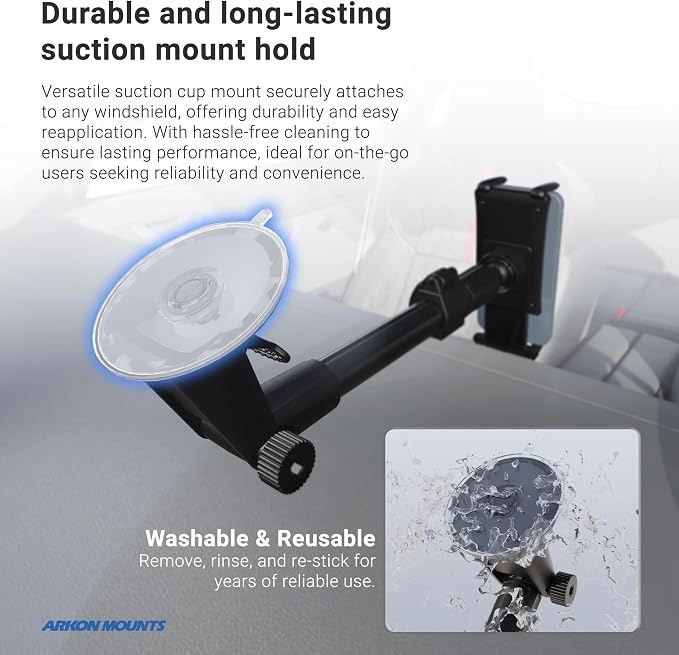 ARKON Mounts - Phone Mount for Car | Car Phone Holder With Windshield Suction | Secure spring holder expands up to 7.25 inches | For iPhone, Samsung, Google, Huawei, Nokia, other Smartphones