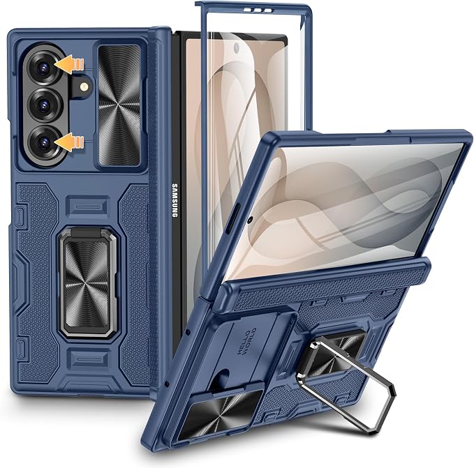 VEGO for Samsung Fold 8 Ultra Case with Hinge Protection&Camera Cover,Blue | Built-in Rotating Ring Stand[Screen Protector] Heavy Duty Shockproof Protective Hard Case for Samsung Z Fold 8 Ultra