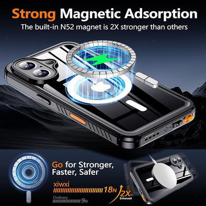 xiwxi for iPhone 16 Plus Case Waterproof,[IP68 Underwater][Built-in Screen Protector & Camera Protector][15FT Military Dropproof][Dustproof] Full Body Shockproof Protective Phone Case 6.7" Black