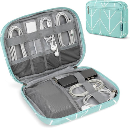 PAVILIA Travel Cord Organizer Case for Cables & Chargers, Teal Blue | 10 x 6.8 x 1.7 in 600D water-repellent electronics bag pouch with 7 loops, 5 mesh pockets, front zip pocket and dual zippers