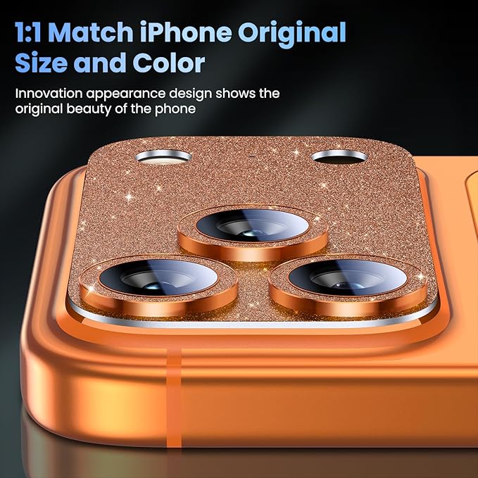 Uyiton for iPhone 17-Pro Camera-Lens Protector: Bling [Not Easy to Break][Strong Adsorption][Case-Friendly] Metal Tempered Glass Rear Camera Screen Cover - Glitter Orange