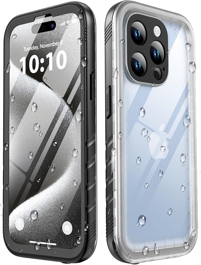 SPORTLINK for iPhone 15 Pro Max Waterproof Case - IP68 Underwater, Shockproof, Dust-Proof, Heavy Duty,Military Grade Screen Protector for iPhone 15 Pro Max Black/Frosted Clear