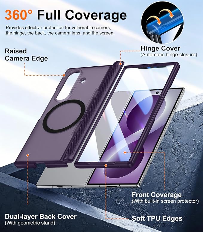 SPIDERCASE Magnetic for Samsung Galaxy Z Fold 8 Ultra Case, Purple | Built-in [Screen Protector] [Stable Kickstand] [Hinge Protection] [Compatible with Magsafe] Military Grade Protective Cover