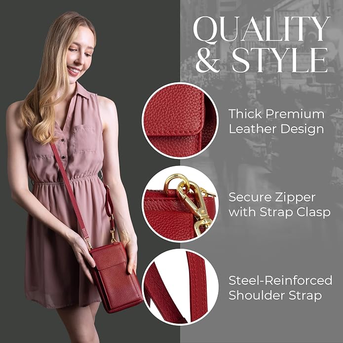 BULL GUARD Crossbody Leather Wallet Phone Purse, Anti Theft and RFID Blocking, Elegant Design for Travel