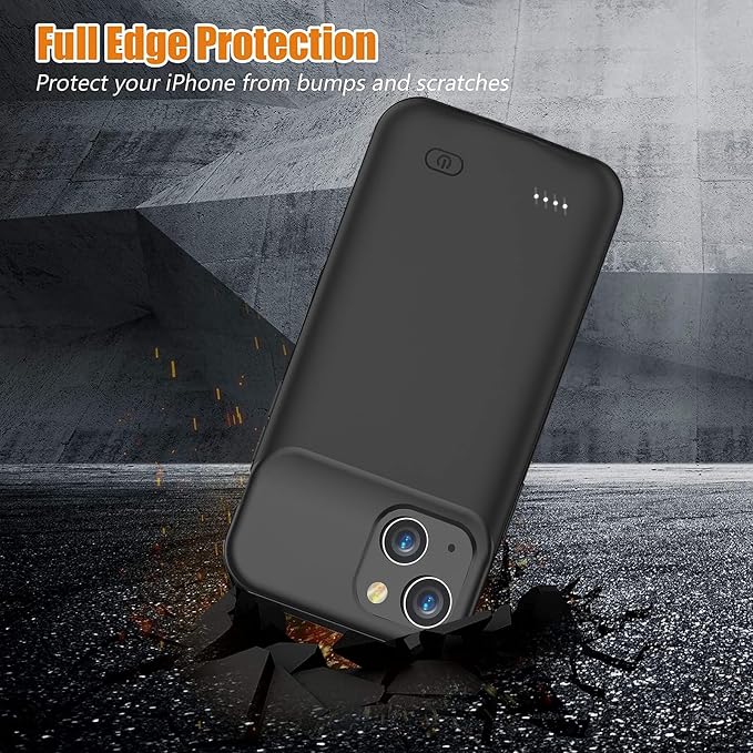 Battery Case for iPhone 13, 7000mAh Ultra-Thin Portable Protective Charging Case Rechargeable Extended Battery Pack Compatible with iPhone 13 (6.1 inch) External Charger Case (Black)