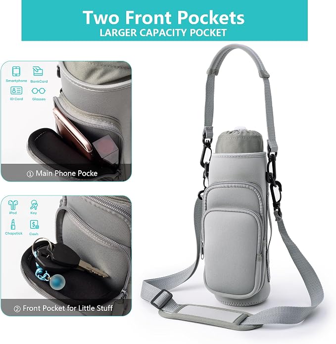 Water Bottle Carrier Bag,Water Bottle Holder with Straps Phone Pockets Fits Stanley Owala 16/24/32/40oz