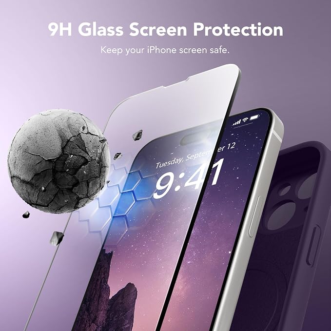 Magnetic for iPhone 15 Case, Compatible with MagSafe, [Screen Protector + Full Camera Protection], Silicone Shockproof Anti-Scratch Protective Phone Case for iPhone 15 6.1", Deep Purple