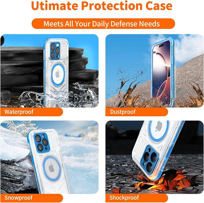 for iPhone 15 Pro Waterproof Case, IP68 Underwater Case Built-in Screen Protector, 360 Full Body Compatible with MagSafe, 12FT Military Grade, Slim Translucent Protective Cover 6.1 inch Blue