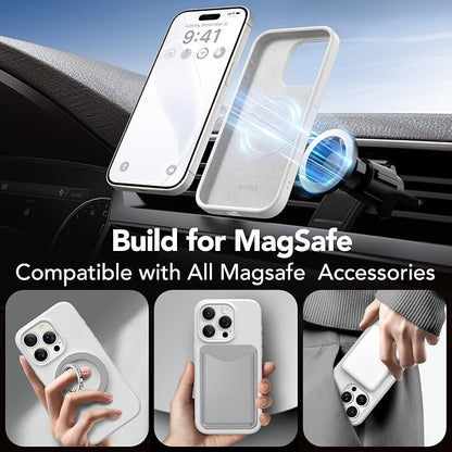 GONEZ Magnetic for iPhone 15 Pro Case, Compatible with MagSafe, [Screen Protector + Camera Lens Protector], Silicone Shockproof Anti-Scratch Protective Phone Case 6.1 inch, White