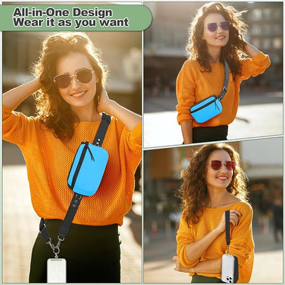 YFWE Clip and Go Strap for Phone with Wallet Crossbody, Adjustable Phone Lanyard with Detachable RFID Wristlet Wallet & Ultra-Thin 360° Rotatable Metal Tabs for All Smartphones (Blue)