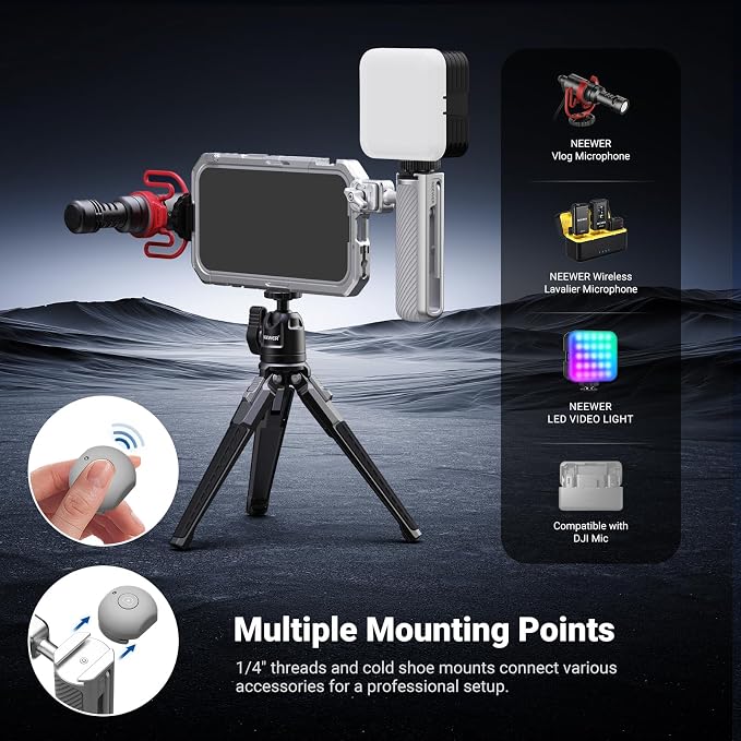NEEWER Phone Cage Kit Compatible with iPhone 17 Pro Max Only, Video Rig Stabilizer Accessories with 67mm Filter Ring, 17mm Lens Backplate, T Mount Adapter, Two Quick Release Handles, PA144 (Silver)