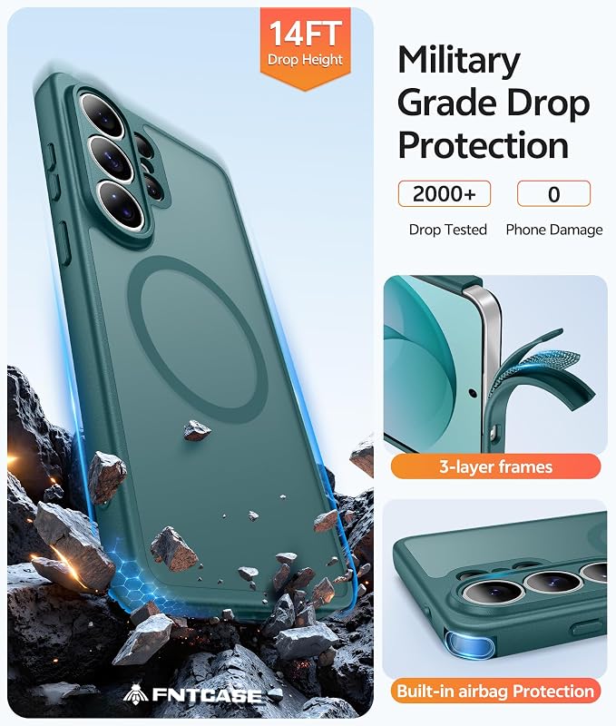 FNTCASE for Samsung Galaxy S26-Ultra Case: [Fit for Magsafe] [Full Camera Protection] Translucent Matte Cases with [Screen Protector] Military Grade Shockproof Protective Phone Cover - Sagebrush Green