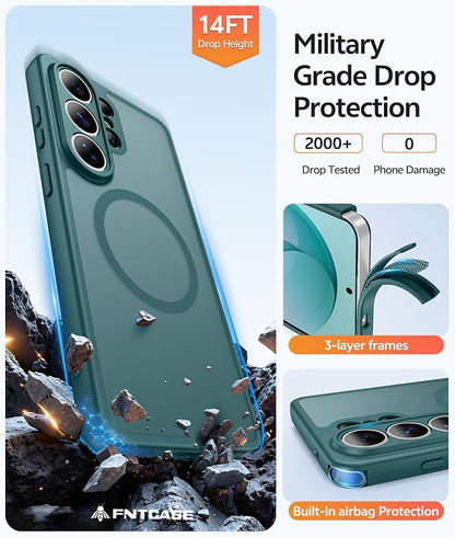 FNTCASE for Samsung Galaxy S26-Ultra Case: [Fit for Magsafe] [Full Camera Protection] Translucent Matte Cases with [Screen Protector] Military Grade Shockproof Protective Phone Cover - Sagebrush Green