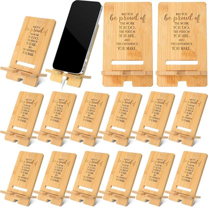 Ripeng 12 Pcs Employee Appreciation Gifts Bulk Bamboo Phone Stand for Desk Office Worker Thank You Gift for Administrative Team Coworkers Staff Graduation Nurse Teacher Week (Classic Work Pride)