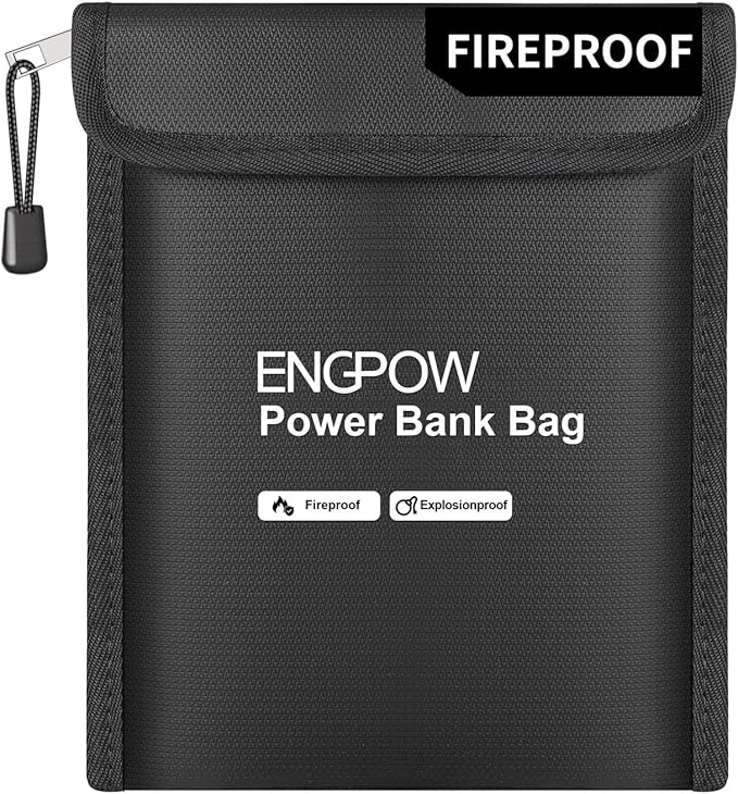 ENGPOW Fireproof Organizer Travel Bag, Heat Insulated＆Explosion-Proof Electronic Carry Case, Portable Home Travel Safe Storage for Power Bank,Phone,Cables,USB Drive and Charging Protection, 9''x7''