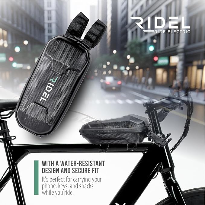 Ridel Bike Bag for Front Frame with Double Zippers - Water Resistant Handlebar Bag with 4 Adjustable Straps - Bike Bags for Bicycles Headtube Ideal for Storing Essentials Like Phone, Keys & Snacks