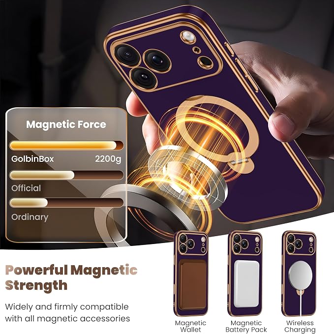 GolbinBox for iPhone 17 Pro Case with 360° Spin Magnetic Stand,[Compatible with Magsafe] [Military Protection][Built-in Ring Holder] Camera Control Phone Case for 17 Pro,Purple