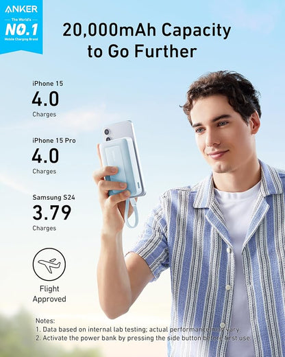 Anker Portable Charger, 10,000mAh 30W Power Bank, USB-C in and Out Fast Charging Battery Pack, Travel Essential Phone Power Bank, for iPhone 17/16, Galaxy and More (Blue, 10000, Milliamp Hours)