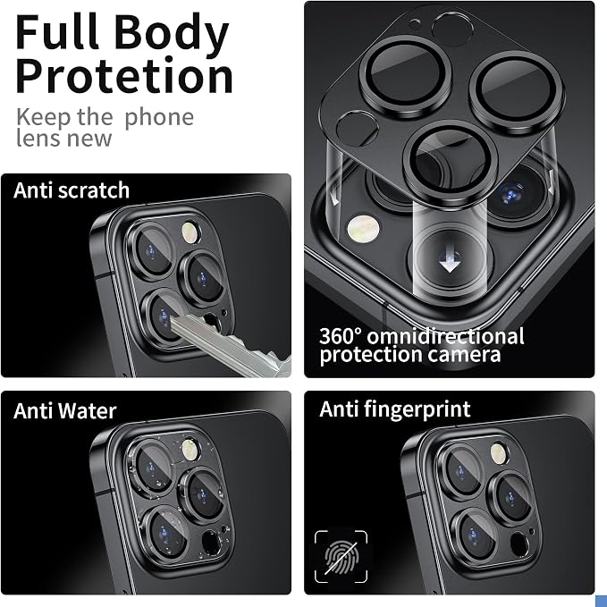 Camera Lens Protector for iPhone 14 Pro/iPhone 14 Pro Max, Alloy Metal Camera Cover with Tempered Glass Screen Protector Accessories,Black 2 Pack
