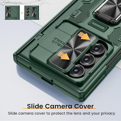 VEGO Case for Z Fold 7 with Rotating Kickstand & Hinge Protectior, Green | Built-inScreen Protector & Slide Camera Cover Anti-Fall Protective Military Grade Shockproof Hard Case for Samsung Fold7