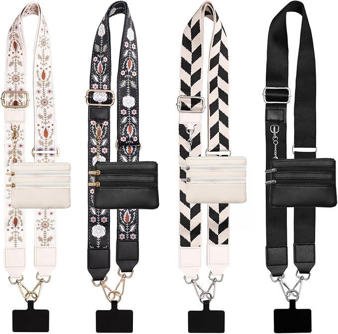4Pcs Clip and Go Strap for Phone with Wallet Crossbody, Phone Strap with Zippered Pouch, Phone Strap with Wallet Can Be Held or Crossbody with 4 Colors