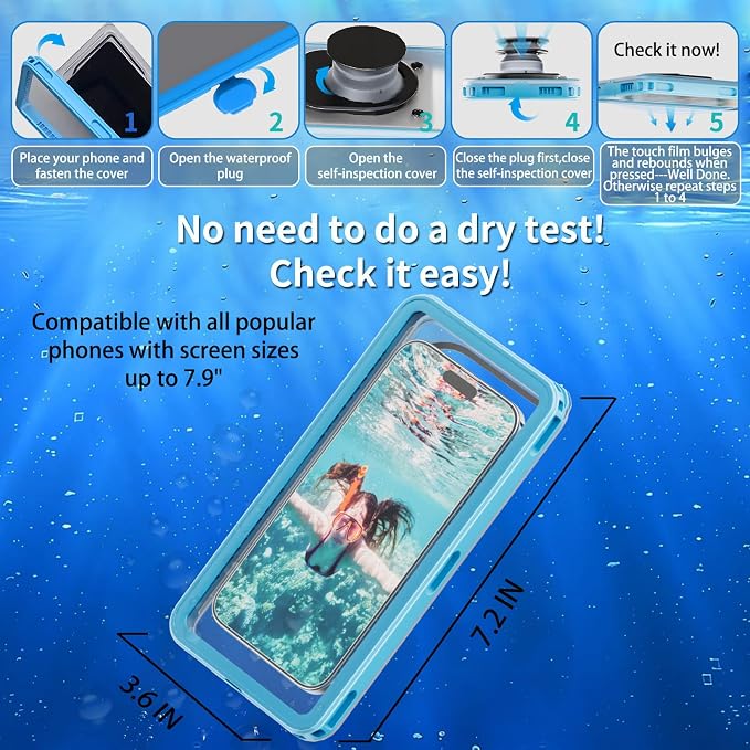 Waterproof Phone Pouch 7.5'',Cruise Essentials IPX8 Waterproof Floating Phone Case/Bag with Lanyard for Snorkeling with Unterwater Touch/Photo for iPhone 17/16/15/14 Pro Max Samsung Galaxy S25 Ultra