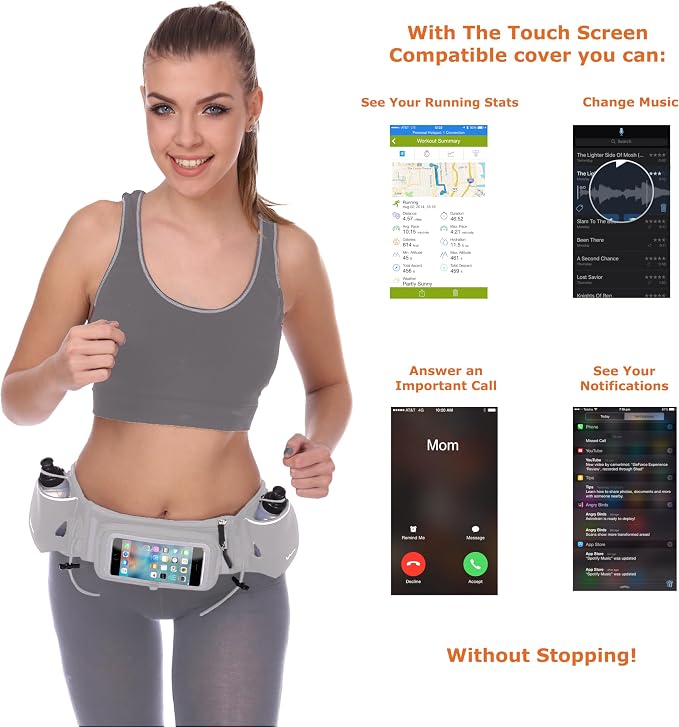 No.1 Hydration Belt by Runtasty - Premium Running Fuel Belt w/2 BPA-Free 10 oz Water Bottles, Tilt-Up Pocket w/Touchscreen-Ready Cover - Fits All iPhones, Runners Ebook & No-Bounce Design
