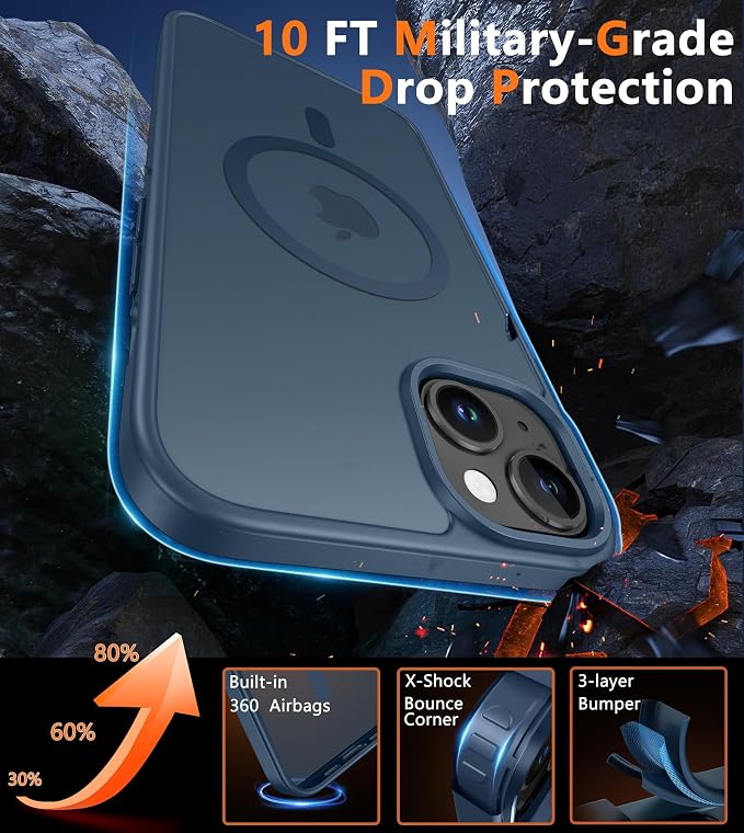 FNTCASE for iPhone 14 Plus Case: for iPhone 15 Plus Magnetic Matte Textured Military Grade Drop Protection Translucent Cell Phone Cover - Slim Shockproof Protective Bumper Phonecase