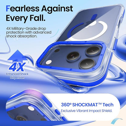 Strong Magnetic for iPhone 17 Pro Max case [10Ft Military-Grade Protection] Compatible with fit MagSafe Shockproof Slim Thin Cover case for iPhone 17 Pro Max 6.9 inch, Clear Blue