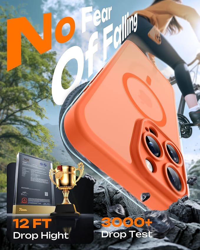 TOCOL for Phone 16 Pro Case, Compatible with Magsafe Charger, Full Camera Protection, Drop Protection, Translucent Matte Phone Case for iPhone 16 Pro 6.3 inch (Orange)