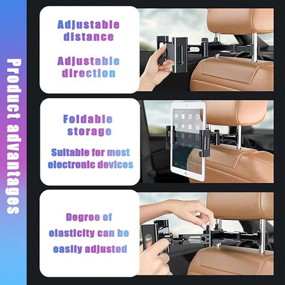 Car Tablet Holder for Backseat, for ipad Headrest Mount, Car Mount for Back Seat with 360°Rotating, [3 in 1 Extension Arm], for Most Tablets/Phones, Fit Larger Tablet(Short Side ≤10.6") - Black