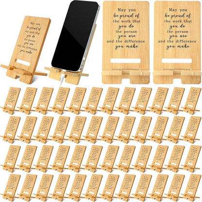 Ripeng 48 Pcs Employee Appreciation Gifts Bulk Bamboo Phone Stand for Desk Office Worker Thank You Gift for Administrative Team Coworkers Staff Graduation Nurse Teacher Week (Vintage Work Pride)