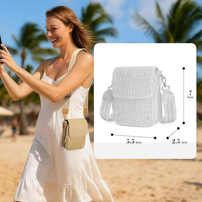 Haytijoe Faux Straw Crossbody Bags for Women Small Summer Purse RFID Woven Phone Bag Travel Beach Hawaiian Essentials Gifts