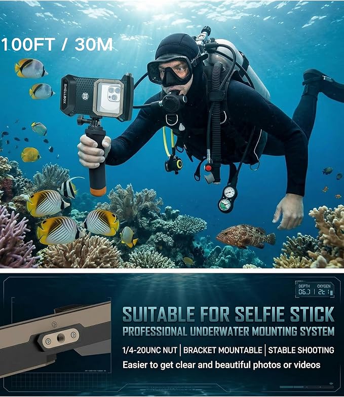 Gen 5th Diving Phone Case for iPhone 17 16 15 14 13 12 11 Pro Max Galaxy S25 S24 S23 Ultra, [98ft/30m] Waterproof Shellbox Underwater Camera Housing, Professional for Scuba Snorkeling (Gray)