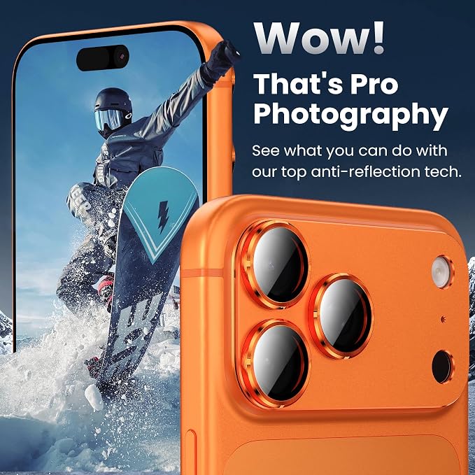 YWXTW Designed for iPhone 17 Pro Max Camera Lens Protector, [1:1 Perfect Fit] Full Coverage Matte Metal Tempered Glass Camera Screen Cover Accessories, Case Friendly (Cosmic Orange, iPhone 17 Pro Max)