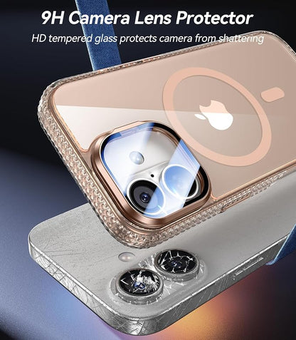 [Upgraded Full Camera Protection] for iPhone 17 Case with Camera Cover Stand [Fit for MagSafe][10FT Mil-Grade Protection] Transparent Magnetic iPhone 17 Phone Case, Clear Gold